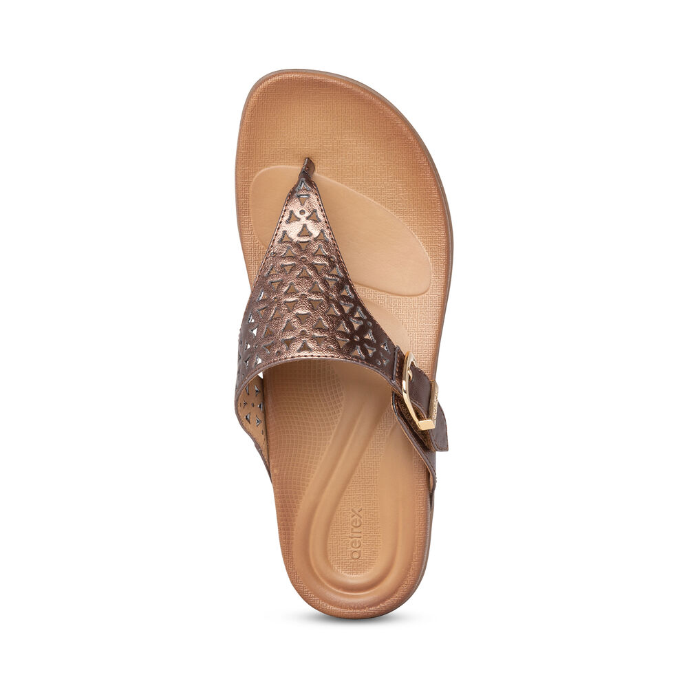 Aetrex Women's Rita Adjustable Flip Flops - Bronze | USA 4XQBMQN